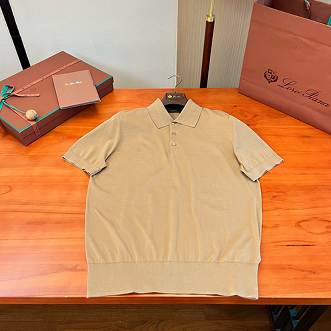 loro piana lightweight silk cotton blend polo collar short sleeve knit t-shirt